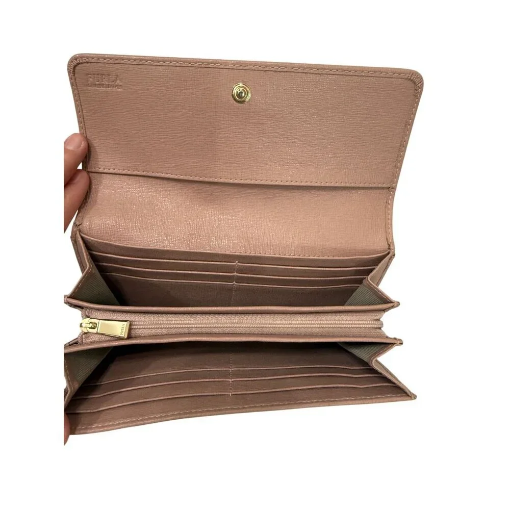 Furla Classic XL Bifold Wallet Dusty Rose Pale Mauve Gold Logo Ladies 7.25 x 4 - Picture 8 of 13